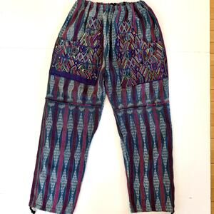 Vintage Artesanias Guatemalan Woven Pants Size XS/S Blue Boho Festival Hippie